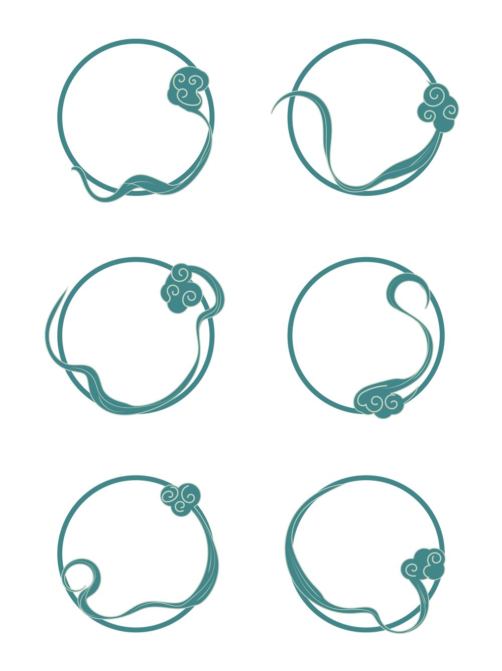 云纹边框新中式手绘祥云装饰边框圆形标题框_画板 1.png